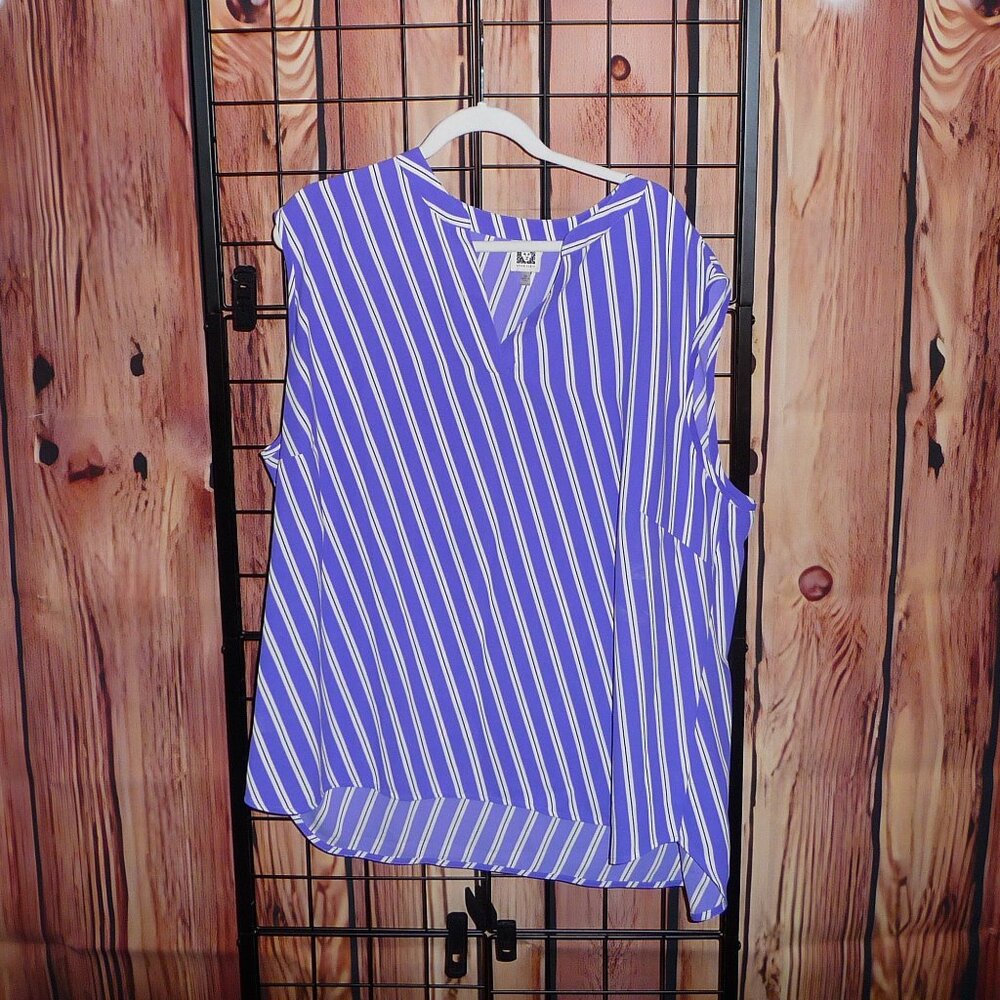 Anne Klein - Sleeveless Striped Blouse - Purple, White - 3x